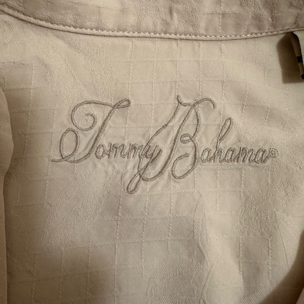 Tommy Bahama Men Camp Shirt Off White 100% Silk Foliage Pattern Size Medium - Picture 6 of 10